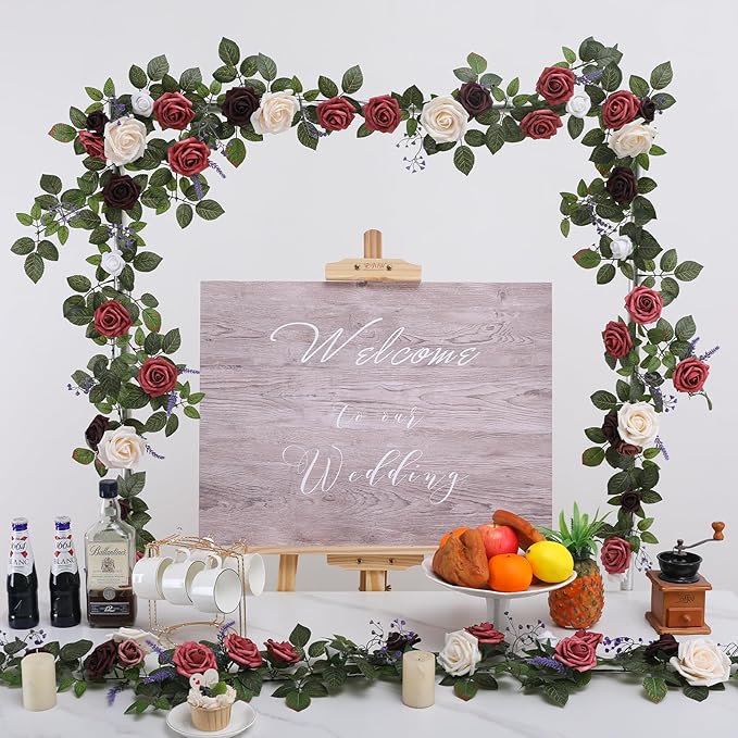 Senseya Artificial Rose Runner Rustic Garland Floral Arrangements Wedding Ceremony Backdrop Arch Flower Table Centerpieces Decorations