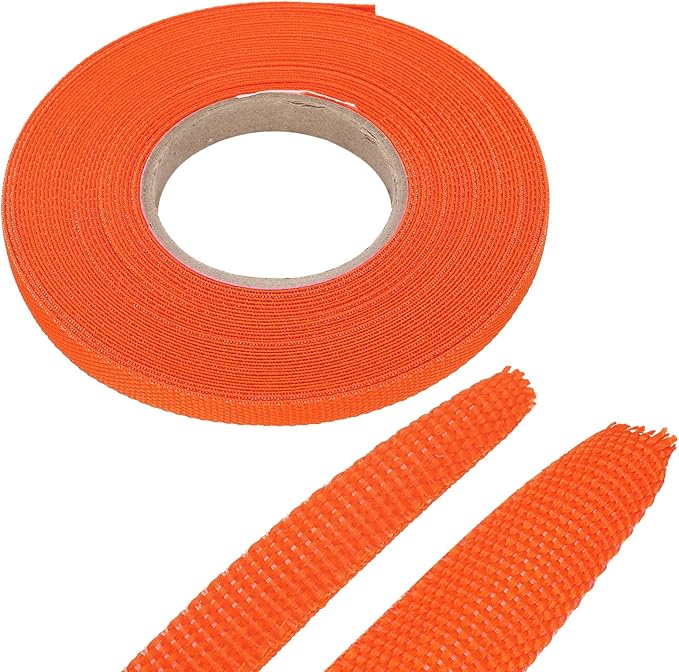 MECCANIXITY Braided Cable Sleeves Heat Shrinkable Fabric Sleeving, 1/4" 40ft Orange 2:1 Ratio Heat Shrinkable Cord Protector for Harness Cable, Network Cable Protection, Cable Management
