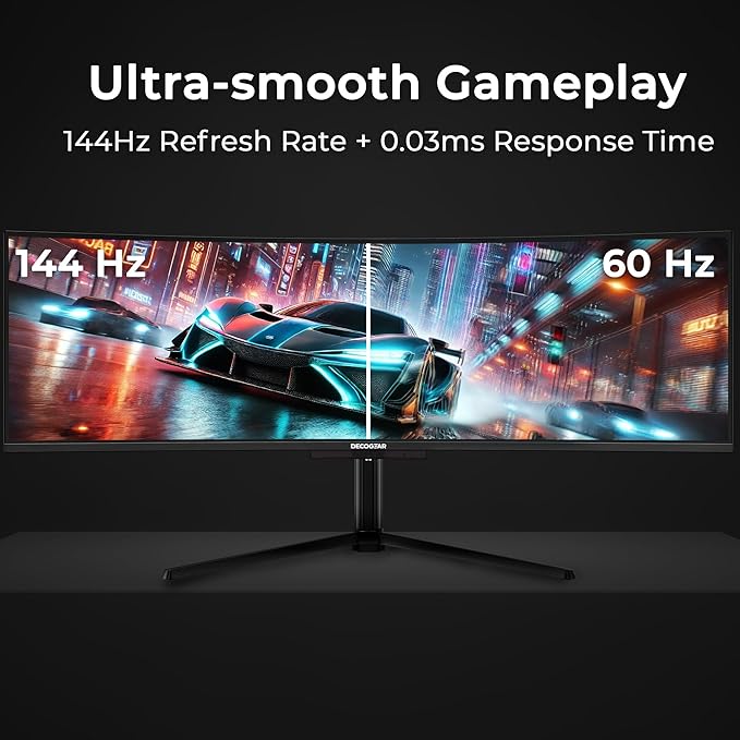 Deco Gear 49" Curved QD-OLED Ultrawide Monitor | 5120x1440 | 144Hz | HDR400 True Black | 0.03ms | FreeSync Premium | 100% sRGB | HDMI 2.1 | 90W USB-C | Built-in Speakers| Height Adjustable Stand