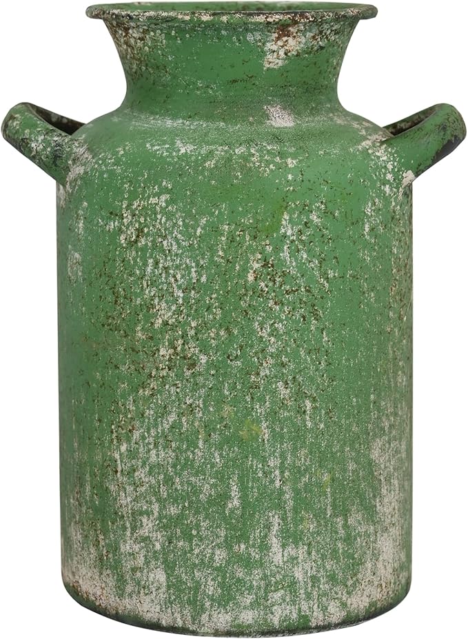 Rustic Vintage Metal Flower Vase for Decor Milk Jug Small Vases for Flowers Kitchen Decorations, Cylindrical,Perfect for Kitchen, Dining Room, Living Room,Housewarming Gift(Green)