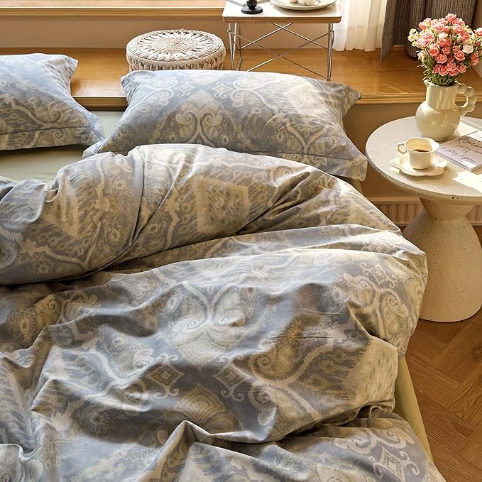 AOJIM Romantic Style Retro Pattern Duvet Cover Set for Kids Adults, Soft Comfy Cotton Comforter Cover Set 3pcs, 1 AB Sided Quilt Cover Full Size and 2 Matching Pillowcases for Room Decor, No Quilt