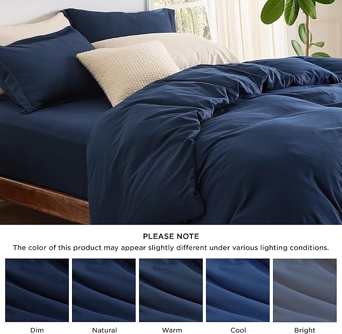 Bedsure Duvet Cover with Fitted Sheet King - Warm Deep Pocket, Hotel Luxury Soft Double Brushed Bedding Set with Zipper Closure, 1 Duvet Cover, 1 Fitted Sheet, 2 Pillow Shams, NO Comforter, Blue