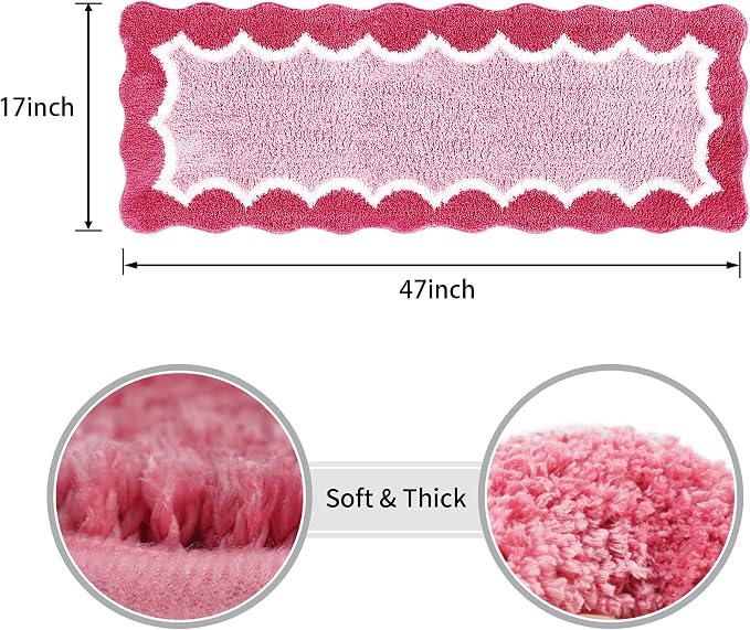 Cute Scalloped Rose Pink Bathroom Rugs Mat,Non Slip Absorbent Quick Dry Bath Mats for Shower Room,Microfiber Bath Mats for Bathroom Floor Washable Carpet for Shower Tub Sink Bedroom,17"x47"