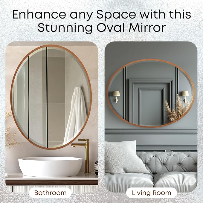 OVALCREST - Oval Wooden Beveled Wall Mirror for Home Decor, Bathroom, Vanity, Bedroom, Living Room, Hallway - London Style (Gold Spray) 31.1 x 25.1