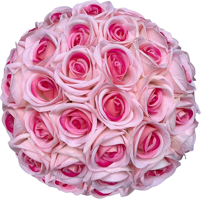 FagusHome 30 Pcs Silk Rose Artificial Flowers Roses Bulk Bouquet Fake Flowers Rose Heads with Stems for Home Wedding Decor (Pink)