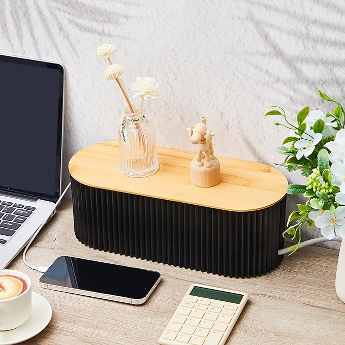 Marsui 2 Pcs Black Cable Management Organizer Box for Hiding Wires, Home Office Desk Floor Cord Organizer, 11.8 x 5.1 x 4.3 Inch Cord Strip Protect Holder Wire Storage