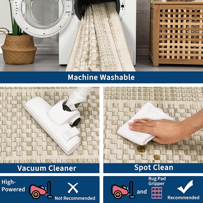 Washable Area Rug 5x7 Rug for Living Room Modern Large Area Rug for Bedroom Aesthetic Non Slip Throw Rugs Soft Faux Wool Low Pile Stain Resistant Carpet for Dining Room 5'x7' Beige