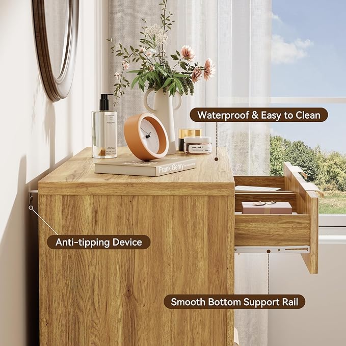 Fluted Dresser for Bedroom, 45" Tall Modern Chest of Drawers with 6 Drawers, Wood Closet Clothes Storage Organizer for Living Room, Wooden Dresser for Hallway, Natural Oak