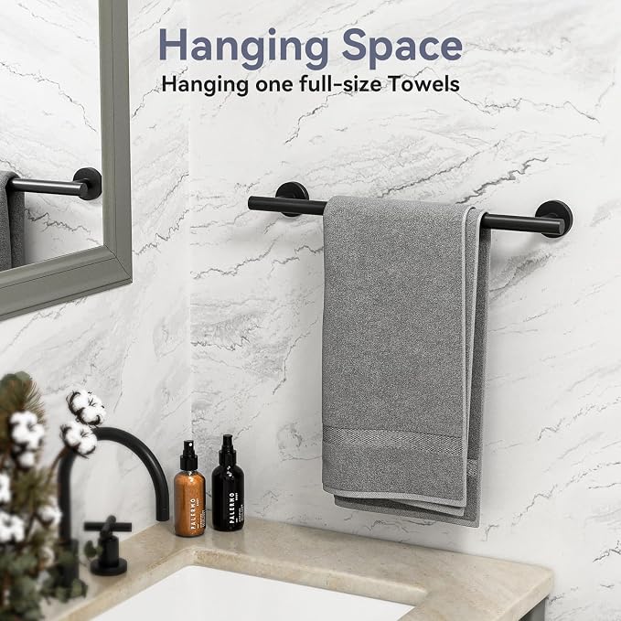 Matte Black Towel Bar Set, 18 Inch Bathroom Hardware Set, Wall Mounted Bathroom Towel Holder Set, Modern Bathroom Accessories, Durable SUS304 Stainless Steel, 4-Piece