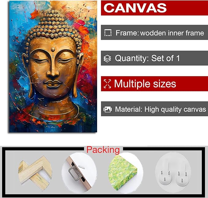 Golden Serenity Buddha Vintage Painting Wall Art Spirituality and Modern Art Wall Decor Adds Brilliance to Vibrant Home Decor 20x30in Wood Framed