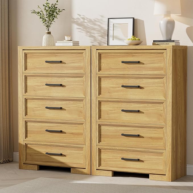 5 Drawers Dresser for Bedroom, 45" Tall Modern Chest of Drawers with Metal Handle, Wood Closet Clothes Storage Organizer for Living Room, Hallway, Entryway