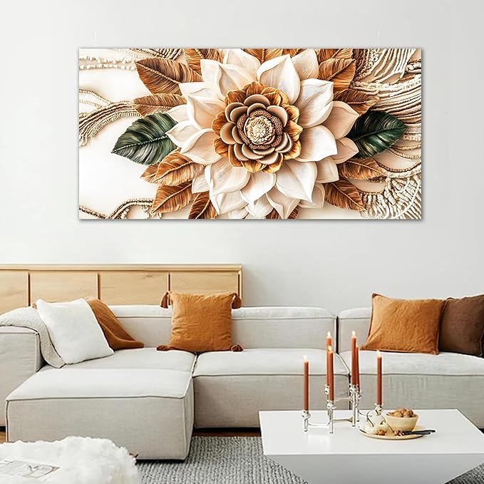 Tarfupth Boho Flower Canvas Wall Art for Living Room White and Brown Large Canvas Prints Botanical Pictures for Bedroom Office Home Decor 24"x48"