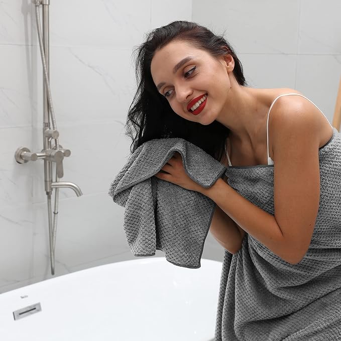 Smuge 2 Piece Hand Towels Set,100% Microfiber - Quick Dry, Thick, Soft, Plush and Highly Absorbent Luxury Hotel & Spa Bath Towel for Bathroom, Pack of 2 (Gray)