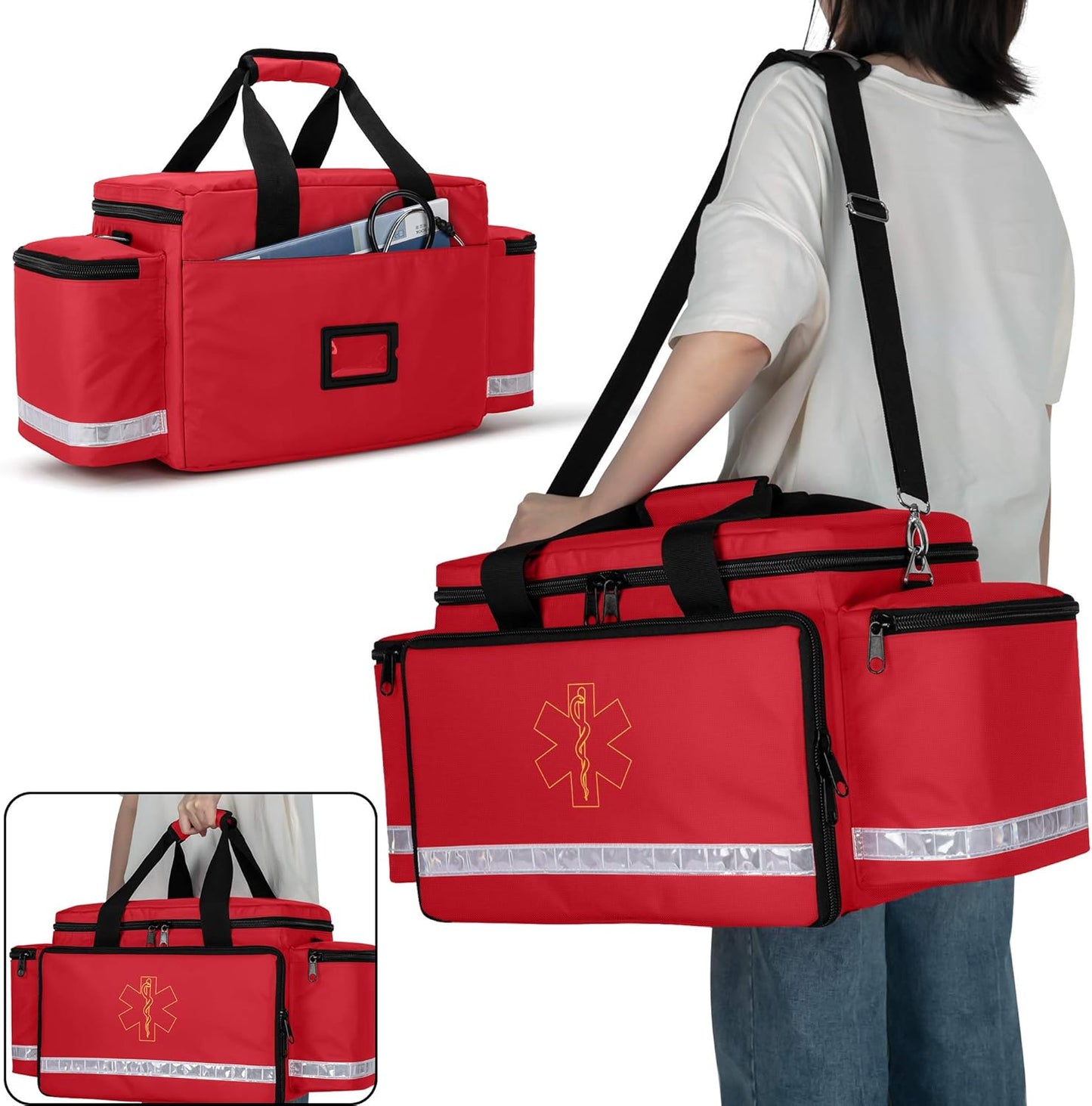 Trunab Trauma Bag - Professional First Aid Kit Storage with Inner Dividers | Red, No-Scratch Bottom