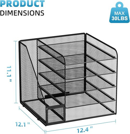 Marbrasse Desk Organizer - 5-Tier Mesh Letter Tray with File Holder | Office Supplies Organizer (Black)