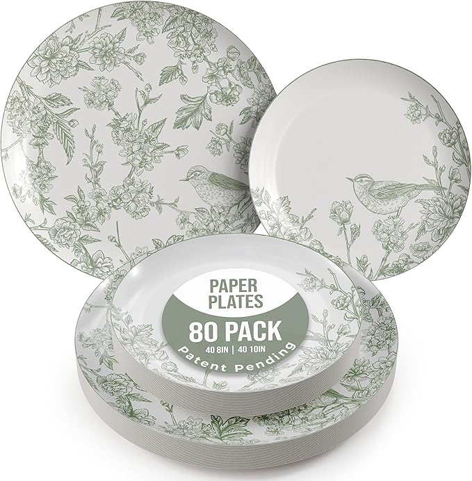 Trendables Floral Paper Plates 8.5 Inch & 10.5 Inch 80 Pcs Dinner Plate Set Fancy Disposable Plates for Party for 40 Guests 40 X 8 & 40 X 10 Large & Small Paper Plate Set for Parties Yaffa