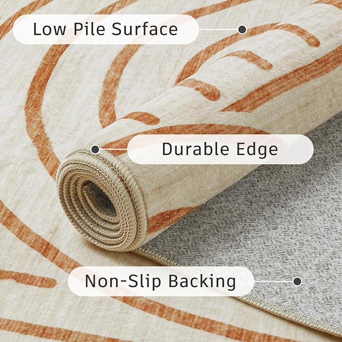 DCX Beige Machine Washable 6x9 Area Rug, Midcentury Modern Non Slip Stain Resistant Rug 6x9 for Living Room, Playroom, Dining Room, Soft 0.25" Low Pile Large Carpet