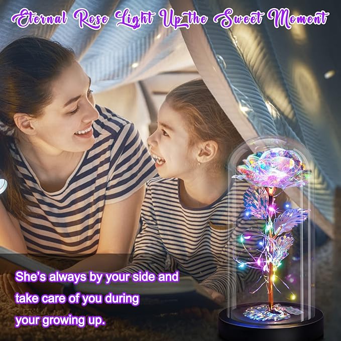 Eternal Rose Glass Flower Birthday Gifts - Women Gifts for Her Anniversary Valentines Mothers Day Christmas Thanksgiving - Light Up Gold Rose Flower Gifts for Mom Wife Grandma Girlfriend Lady Girl