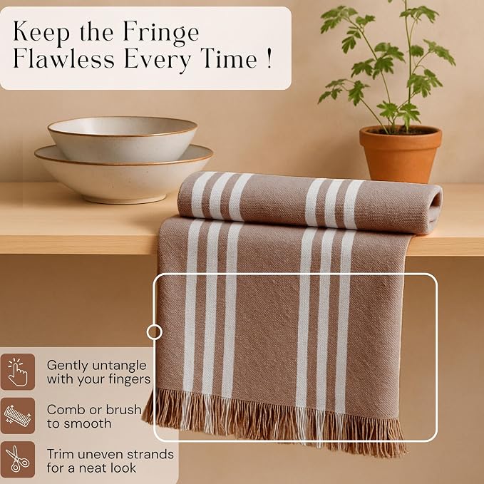Prewashed Striped Dish Towels 4 Pack, 16x26 Inches, Quick Dry Towels for Kitchen, Durable, Reusable and Absorbent Wash Cloths Set, Washable Fabric, Heavy Duty for Daily Use - Brown