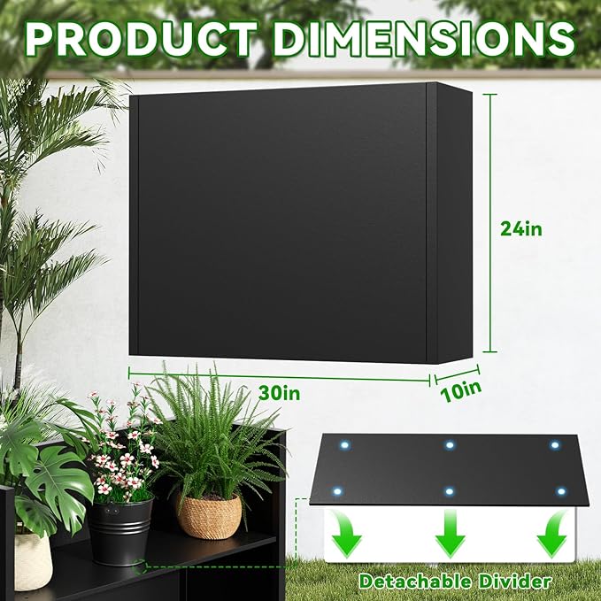 Metal Planter, 30L x 10W x 24H, Heavy Duty Tall Planters for Outdoor Plants, Black Planters with Removable Insert Shelf, Large Planters with Drainage Holes for Porch, Patio and Yard, Black