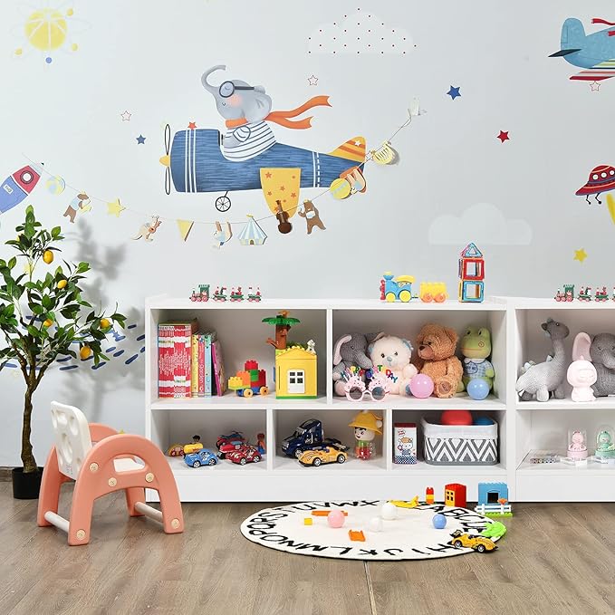 KOTEK Toy Storage Organizer, 5 Cubby Kids Bookshelf, Wooden 3-Tier Bookcase Storage Cabinet, Open Display Book Shelf for Daycare, Nursery, School Classroom, Living Room & Bedroom (White, 5 Cubes)