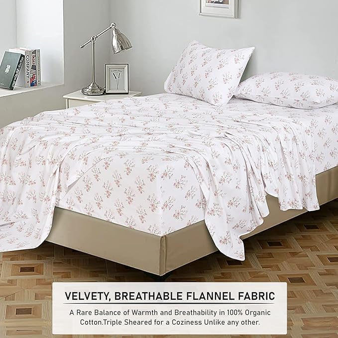 RUVANTI Flannel Sheets King Size - 100% Cotton Brushed King Size Sheets Set - Deep Pockets 16 Inches Bed Sheets - All Seasons Breathable & Extra Soft - Warm & Cozy, 4 Piece, Sovenir
