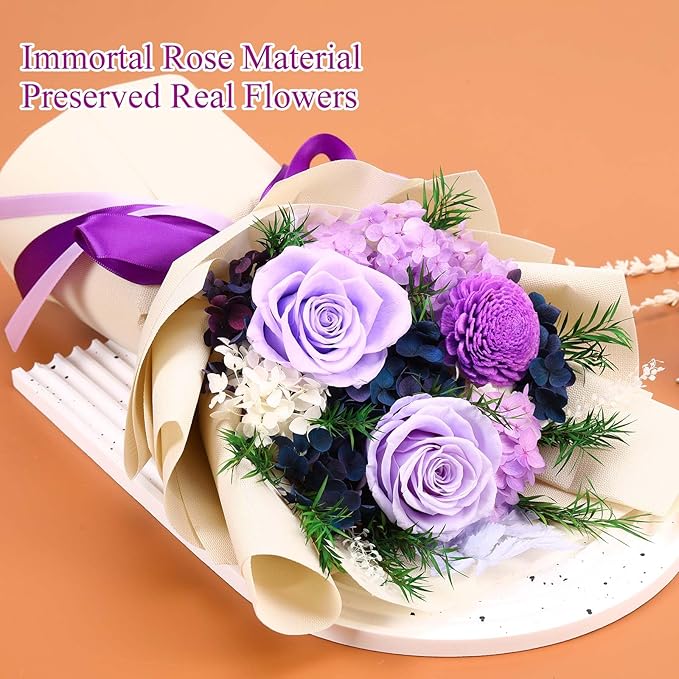 Jtoder Forever Flowers for Delivery, Preserved Blue Flower Bouquets, Long Lasting Purple Roses, Gifts Bouquet for Mother Wife Girlfriend on Festivals Birthday Anniversary