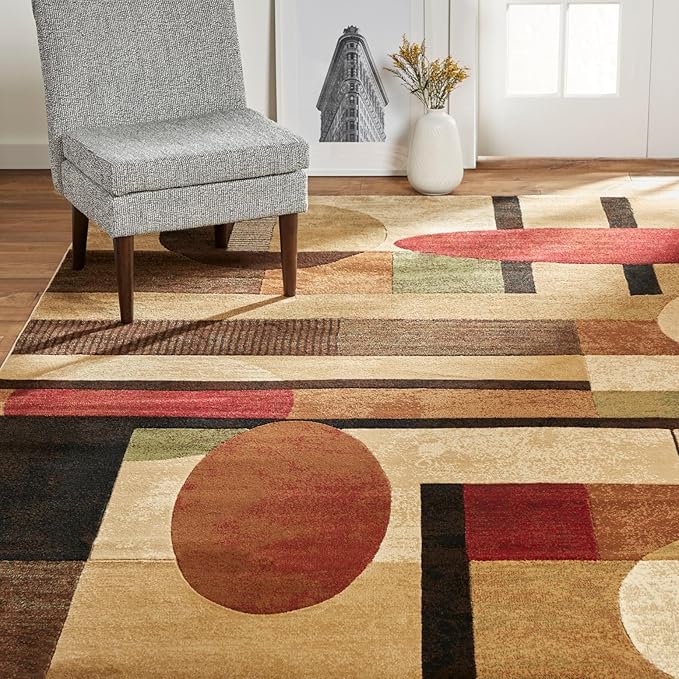 Home Dynamix Tribeca Jasmine Modern Area Rug, Abstract Brown/Green 5'2"x7'2"