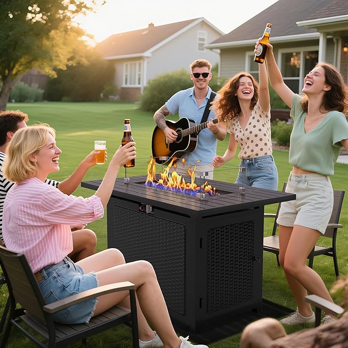 Wisteria Lane 43" Propane Fire Pit Table, 50,000 BTU Gas Fire Pit for Outside, Outdoor Fire Pit with CSA Certification, Rattan-Like Wicker Look for Patio Deck Garden Backyard Balcony