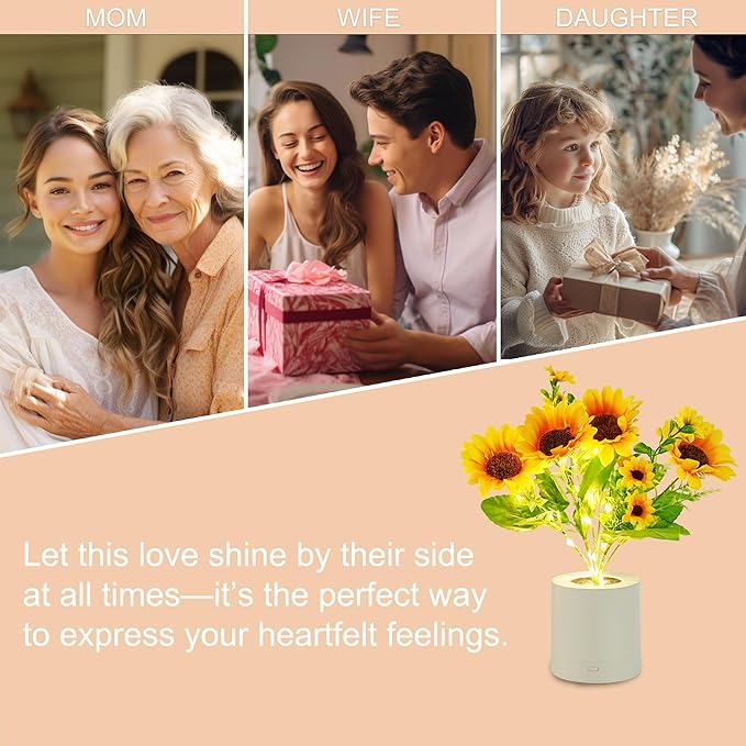 WSYEAR Sunflower Flower Lamp Gifts for Women, Birthday Christmas Ideal Gifts for Mom Granddaughter Girlfriend Friend Wife, Bedroom Bar Coffee