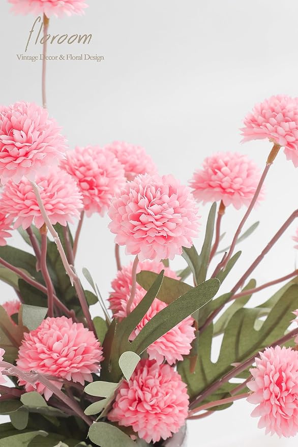 Floroom 6pcs Pink Faux Silk Mums Artificial Flowers, Bulk Fake Small Mini Chrysanthemums with Stems for DIY Blush Wedding Centerpieces Floral Arrangements Vase Fillers Home Decorations