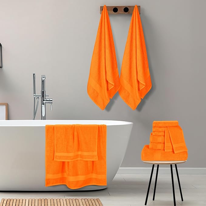 GLAMBURG Ultra Soft 24-Piece Towel Set - 100% Pure Ringspun Cotton, Contains 8 Oversized Bath Towels 27x54, 8 Hand Towels 16x28, 8 Wash Cloths 13x13 - Ideal for Everyday use, Hotel & Spa - Orange
