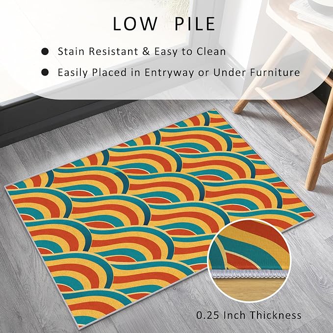 70s Rug 7x9 Retro Abtract Groovy Stripes Pattern Area Rugs for Living Room, Bedroom, 70s Home Decor Accessories Indoor Carpet, Non Slip & Machine Washable, GD0370