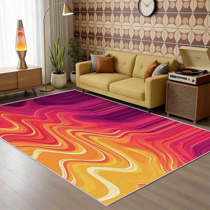 70s Rug 6x9 Vibrant Sensory Abstract Retro Pop Pattern Area Rugs for Living Room, Bedroom, 70s Home Decor Accessories Indoor Carpet, Non Slip & Machine Washable, GD0409