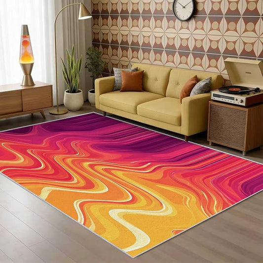 70s Rug Square 8x8 Vibrant Sensory Abstract Retro Pop Pattern Area Rugs for Living Room, Bedroom, 70s Home Decor Accessories Indoor Carpet, Non Slip & Machine Washable, GD0412
