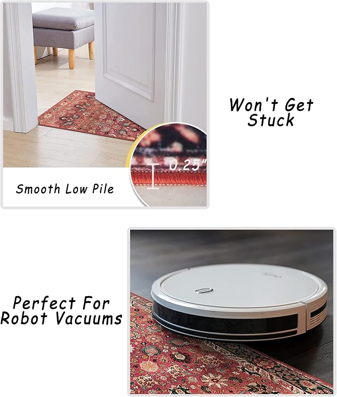 vivorug Runners for Hallways 2'x10', Non Slip Washable Rug, Carpet Runner for Kitchen Laundry Room Bedroom, Ultra Soft Rug Runner with Rubber Backing, Cherry Red/Spice