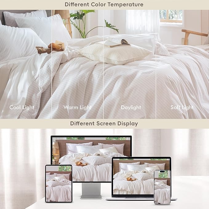 MooMee Striped Duvet Cover Set 100% Washed Cotton Linen Like Textured Breathable Durable Soft Comfy (White Heathered Greyish Pink Wide Stripes, Twin 68"x90")