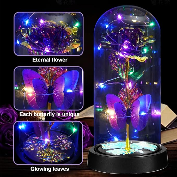 Birthday Gifts for Women Forever Rose with Colorful Lights in Glass Dome Eternal Flowers for Mom Christmas Valentines Day for Grandma Glass Flowers