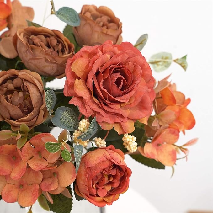 Artificial Flowers Fake Peony Silk Flowers Hydrangea Bouquet Decor Faux Camellia Flower for Home Living Room Table Centerpieces Decoration