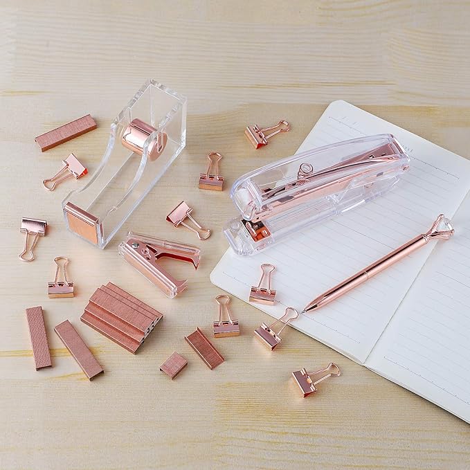 KIDMEN Office Tape Dispenser,Transparent Acrylic Tape Dispenser-Rose Gold