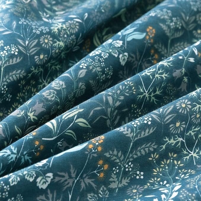 EAVD Garden Style Blue Floral Duvet Cover Twin XL Soft 100% Cotton Floral Botanical Bedding Set with 2 Pillowcases Vintage Style Floral Twin XL Duvet Cover with Zipper Closure