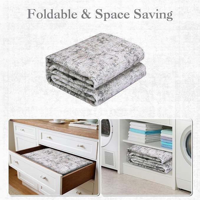 Washable 5x7 Area Rugs for Living Room Low Pile Boho Small Carpet Soft Bedroom Rug Vintage Distressed Indoor Rugs Non Shedding Thin Retro Carpet for Kitchen Nursery Dining Room, Beige