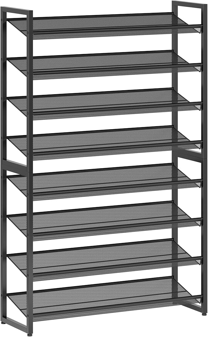 Nunsino Shoe Rack,8 Tier Metal Shoe Organizer,Max Holds 40 Pairs,Heavy Duty Shoes Shelf for Garage, Entryway, Closet,Black