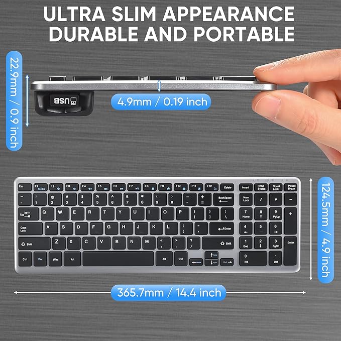 Wireless Quiet Keyboard & Mouse Combo with Magnetic Ergonomic Design Keyboard and Mouse Wrist Rest,Relief Typing Pain, Wrist Rest Support Hand and Arm, 2.4G Stable Connection,Adjustable DPI