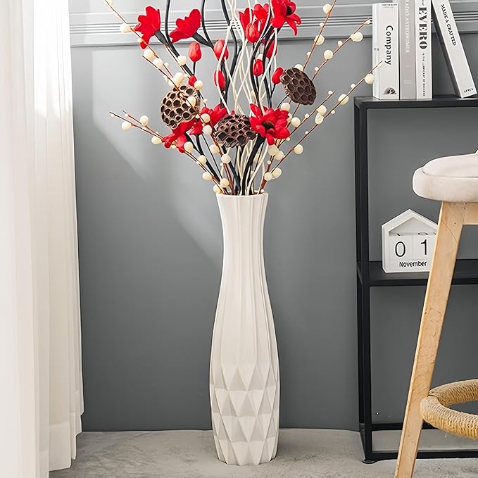Ceramic Large Floor Tall Vase 28 Inches,White Modern Flower Tall Vases for Office, Home,Farmhouse,Living Room Décor,Simple Origami Design Fall Decorative Porcelain Flower Arrangement Vase Ideal Gift