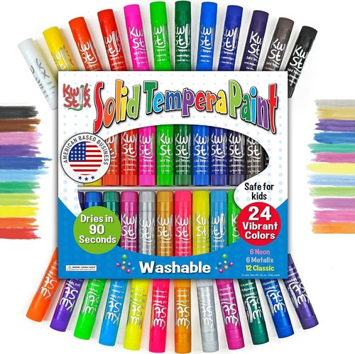 Kwik Stix Solid Tempera Paint Sticks - 24 Washable Colors | Non-Toxic & Quick Drying for Kids