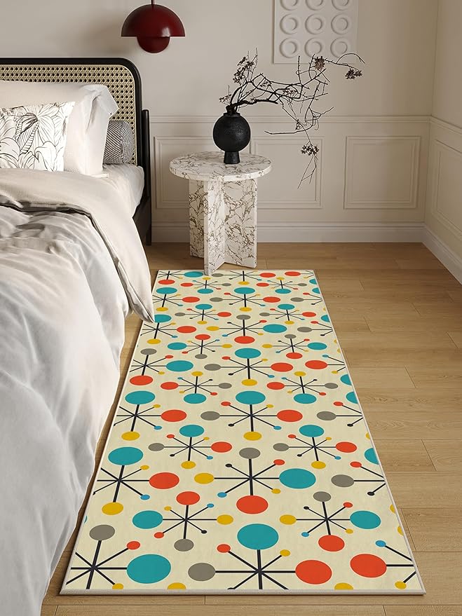 Retro Runner Rug for Hallways, Mid Century Modern Kitchen Runner Rugs Non Slip 2'x 6', Washable Yellow Rug Runner with Rubber Backing, Soft Carpet Runner for Hallways Kitchen Laundry Bedroom Bathroom