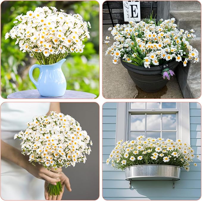 72Pcs Artificial White Daisy Flowers, 12 Bundles 10 Inch Small Fake Daisies for Home Summer Decor, Fake Spring Wild Flowers for Party Decoration