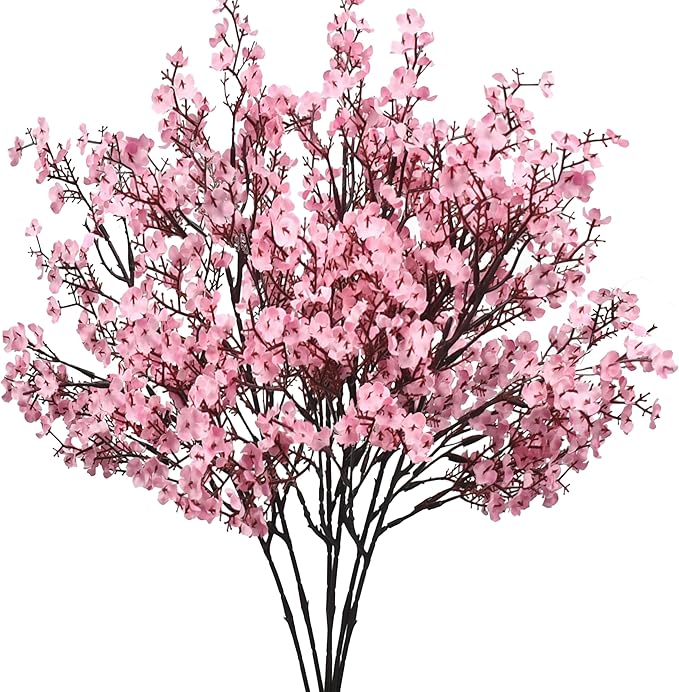 Mandy's Pink Artificial Baby’s Breath European Flowers 6 Bundles Silk Gypsophila with Bendable Stems for Fall Thanksgiving & Christmas Centerpiece Wedding Decor and Table Arrangements