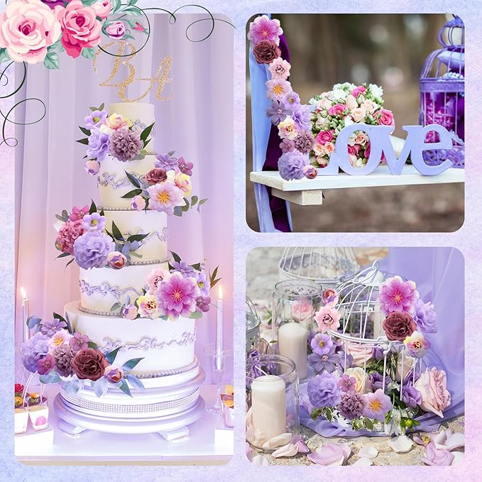 Geosar 120 Pcs Small Flowers for Crafts Mini Faux Flowers Artificial Silk Fabric Floral Arrangement Decor for DIY Wreath Bouquets Wedding Shower Home Decor(Purple,Coquette Style)
